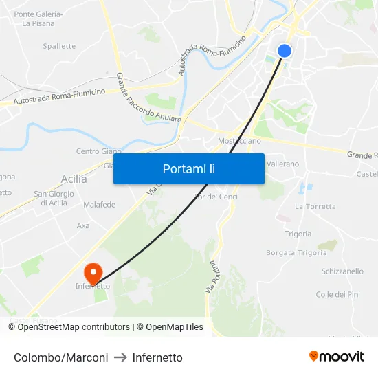 Colombo/Marconi to Infernetto map