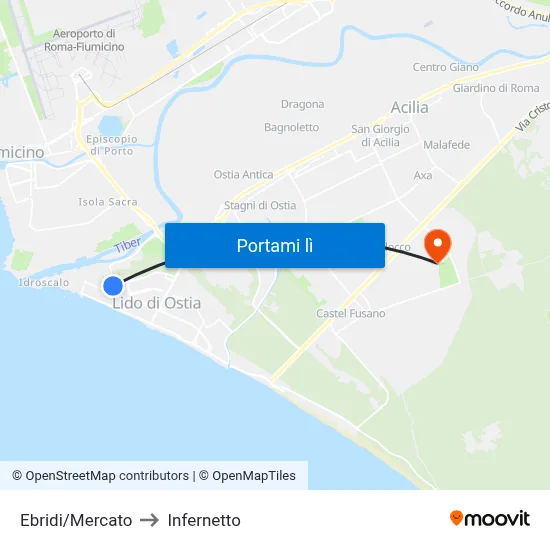 Ebridi/Mercato to Infernetto map