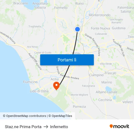 Staz.ne Prima Porta to Infernetto map