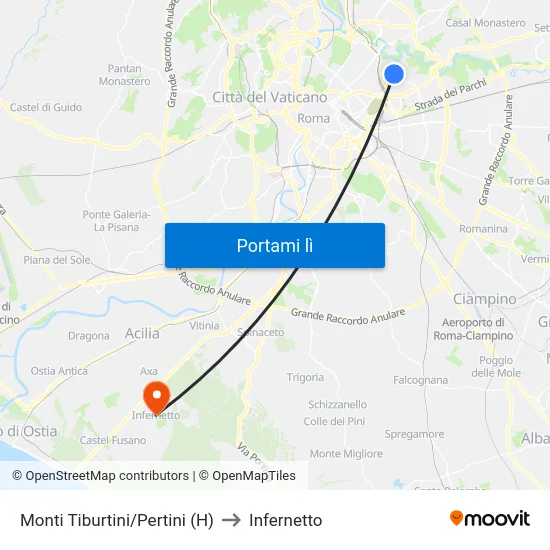 Monti Tiburtini/Pertini (H) to Infernetto map