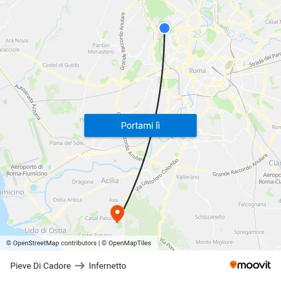 Pieve Di Cadore to Infernetto map
