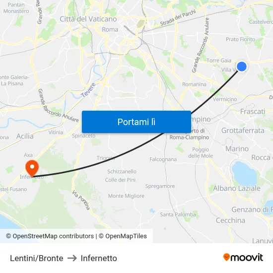 Lentini/Bronte to Infernetto map