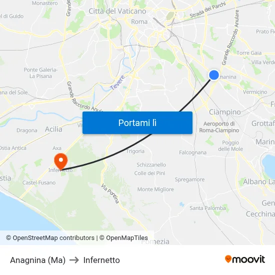 Anagnina (Ma) to Infernetto map