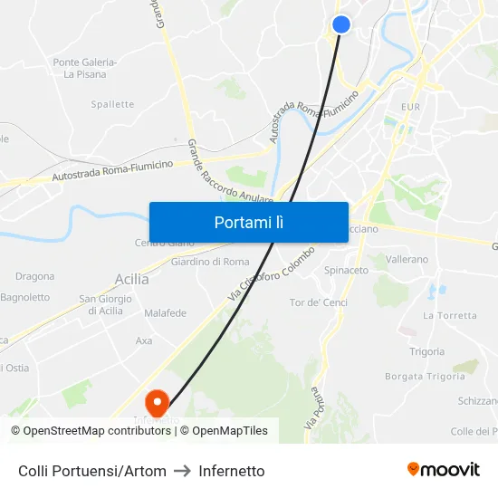 Colli Portuensi/Artom to Infernetto map