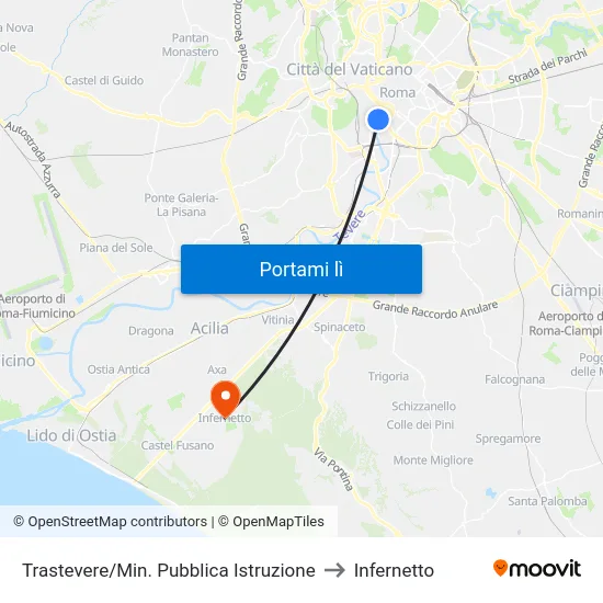 Trastevere/Min. Pubblica Istruzione to Infernetto map
