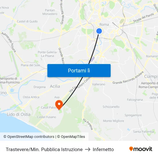Trastevere/Min. Pubblica Istruzione to Infernetto map