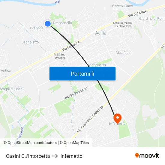 Casini C./Intorcetta to Infernetto map