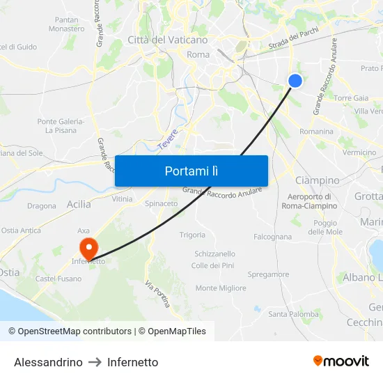 Alessandrino to Infernetto map