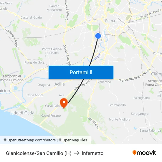 Gianicolense/San Camillo (H) to Infernetto map