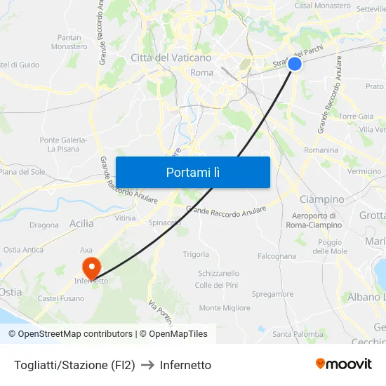 Togliatti/Stazione (Fl2) to Infernetto map