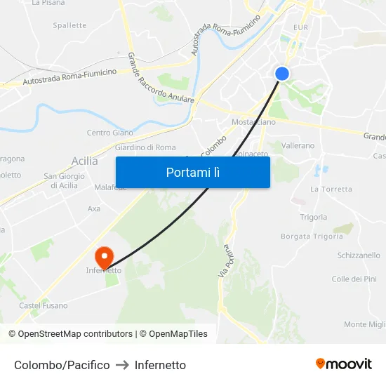 Colombo/Pacifico to Infernetto map