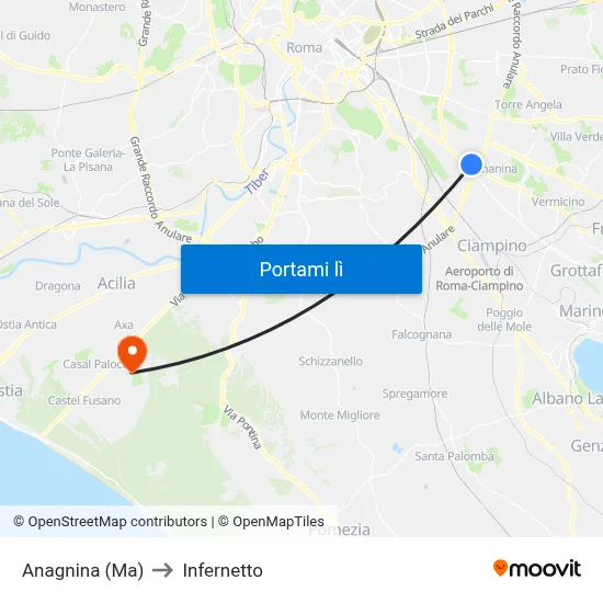 Anagnina (Ma) to Infernetto map