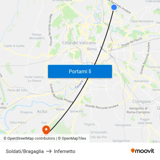 Soldati/Bragaglia to Infernetto map