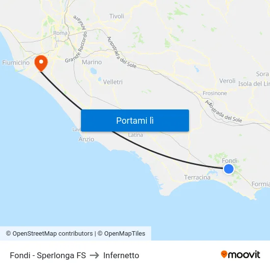 Fondi - Sperlonga FS to Infernetto map