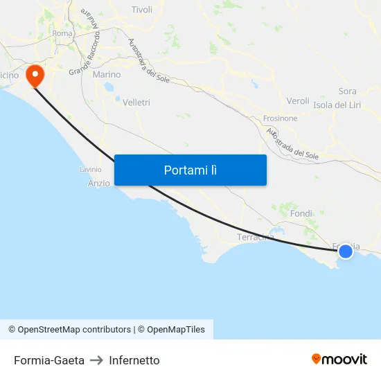Formia-Gaeta to Infernetto map
