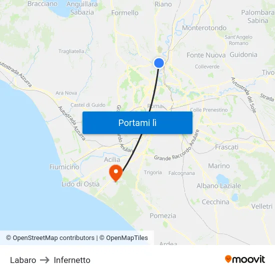 Labaro to Infernetto map