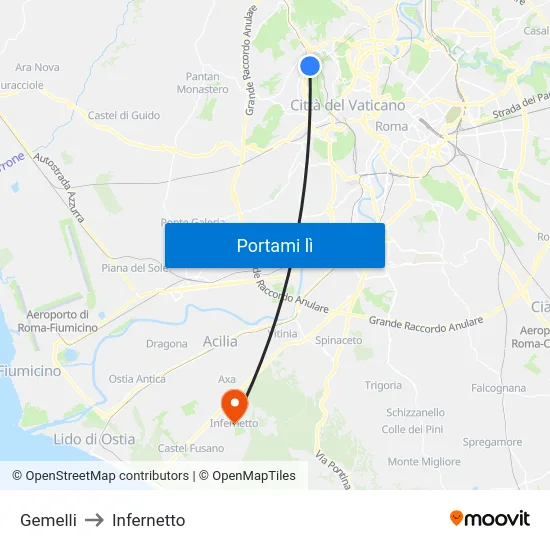 Gemelli to Infernetto map