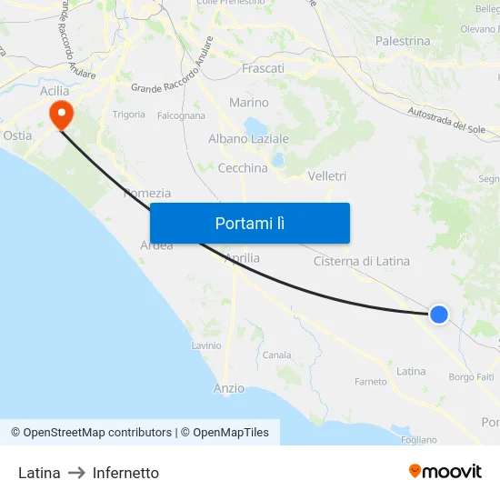 Latina to Infernetto map
