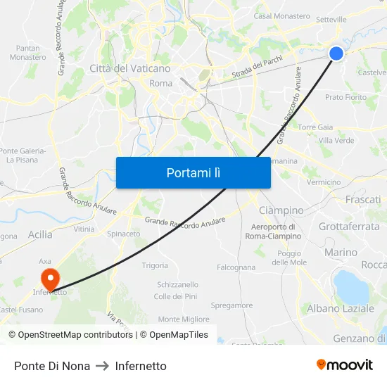 Ponte Di Nona to Infernetto map