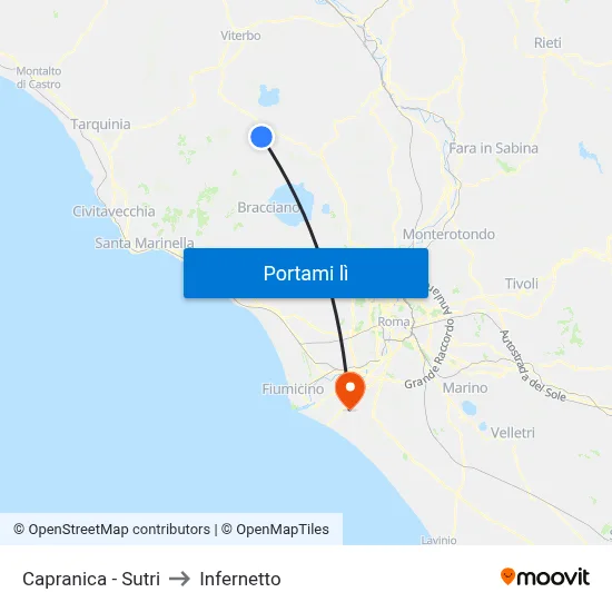 Capranica - Sutri to Infernetto map
