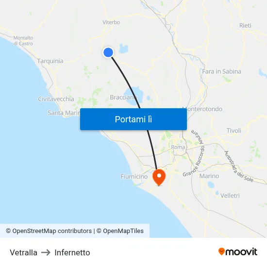 Vetralla to Infernetto map
