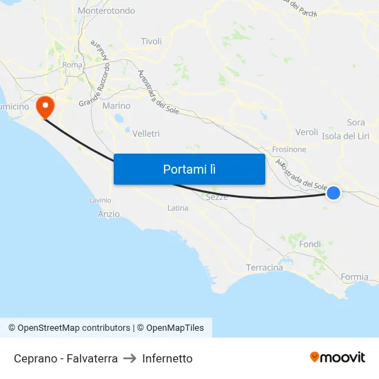 Ceprano - Falvaterra to Infernetto map