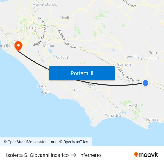 Isoletta-S. Giovanni Incarico to Infernetto map