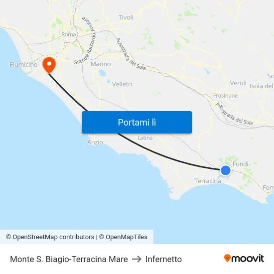 Monte S. Biagio-Terracina Mare to Infernetto map