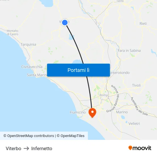 Viterbo to Infernetto map