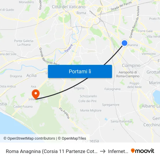 Roma Anagnina (Corsia 11 Partenze Cotral) to Infernetto map