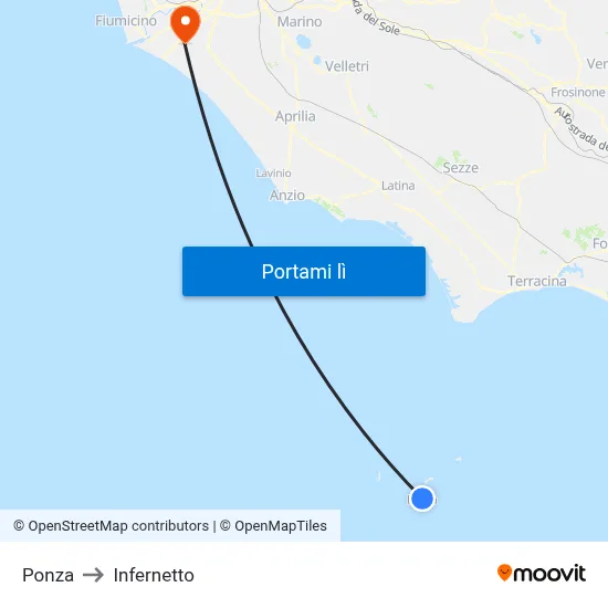 Ponza to Infernetto map