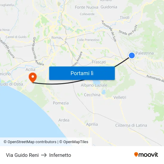 Via Guido Reni to Infernetto map