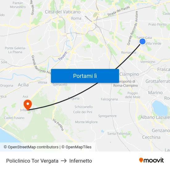 Policlinico Tor Vergata to Infernetto map