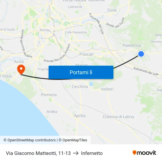 Via Giacomo Matteotti, 11-13 to Infernetto map