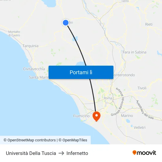 Università Della Tuscia to Infernetto map