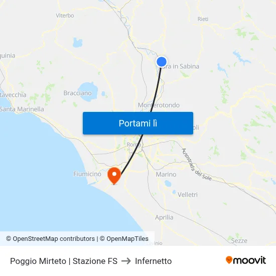 Poggio Mirteto | Stazione FS to Infernetto map