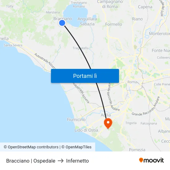 Bracciano | Ospedale to Infernetto map