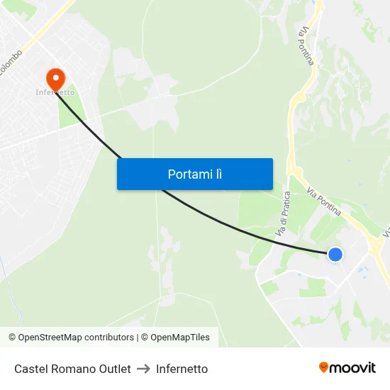Castel Romano Outlet to Infernetto map