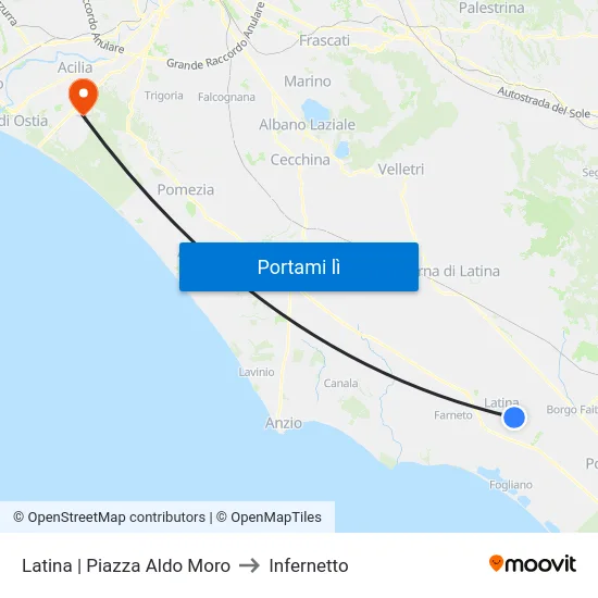 Latina | Piazza Aldo Moro to Infernetto map