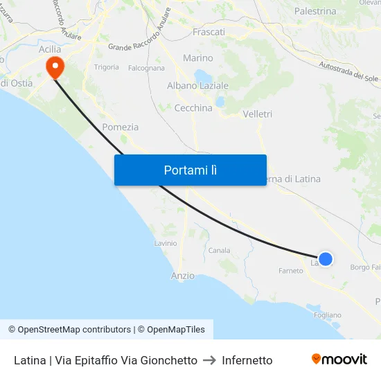 Latina | Via Epitaffio Via Gionchetto to Infernetto map