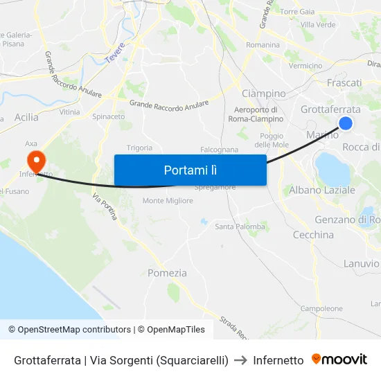 Grottaferrata | Via Sorgenti (Squarciarelli) to Infernetto map