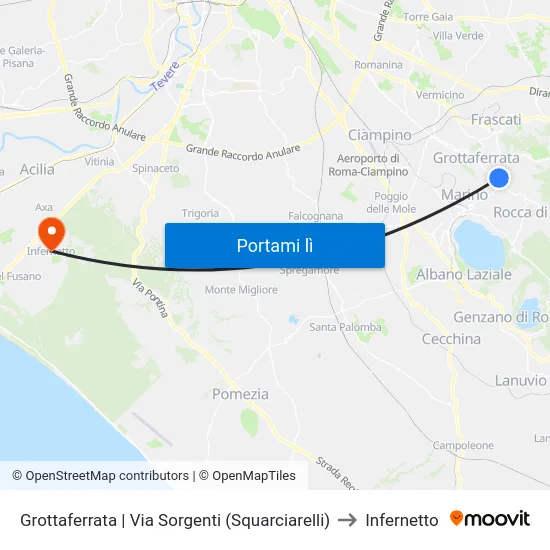 Grottaferrata | Via Sorgenti (Squarciarelli) to Infernetto map