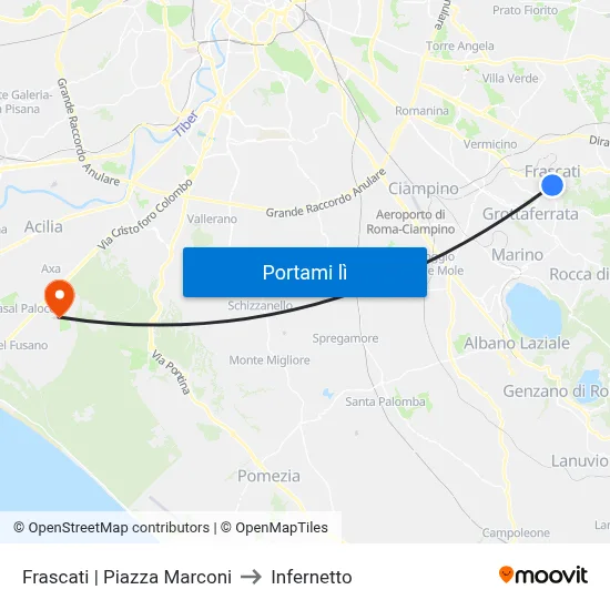 Frascati | Piazza Marconi to Infernetto map