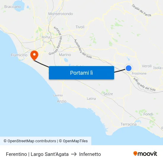 Ferentino | Largo Sant'Agata to Infernetto map