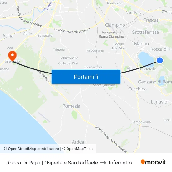 Rocca Di Papa | Ospedale San Raffaele to Infernetto map