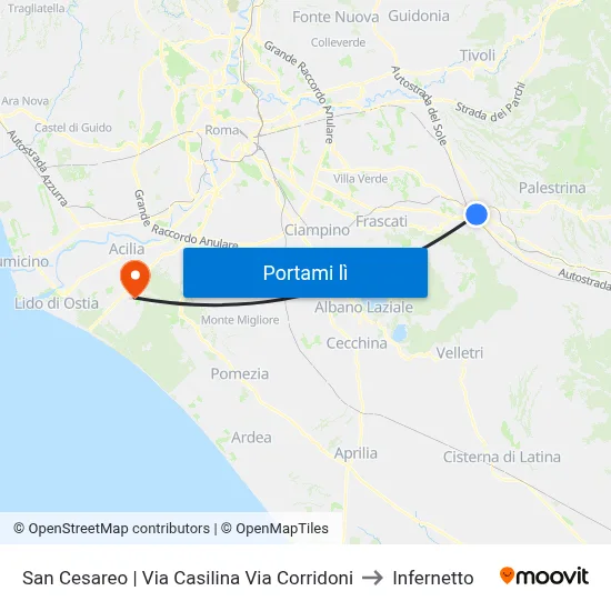 San Cesareo | Via Casilina Via Corridoni to Infernetto map