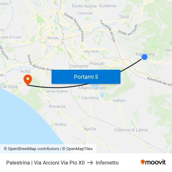 Palestrina | Via Arcioni Via Pio XII to Infernetto map