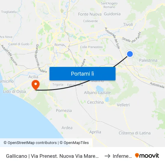 Gallicano | Via Prenest. Nuova Via Maremmana to Infernetto map