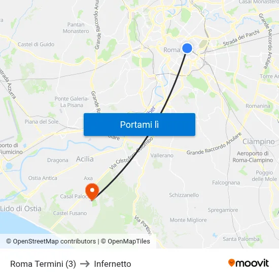 Roma Termini (3) to Infernetto map