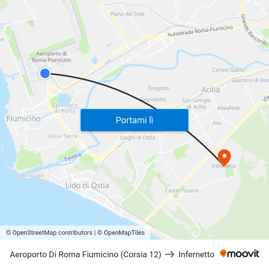 Aeroporto Di Roma Fiumicino (Corsia 12) to Infernetto map
